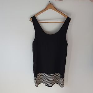 Joie Pure Silk Cocktail Dress 1920s Flapper Minimalist Striped Sleeveless B&W